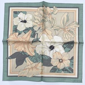 Jim Thompson Vintage Handkerchief Scarf Silk Green Floral Pocket Square 16”